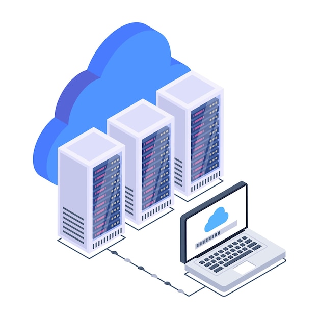 Vector grijp dit creatieve isometrische pictogram van een cloud computing-netwerk