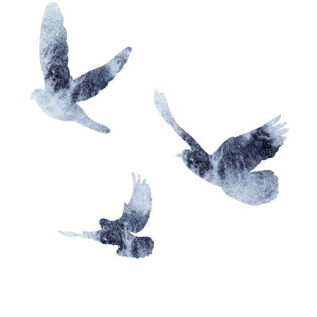 Grijs aquarel silhouet van zwermen vogels