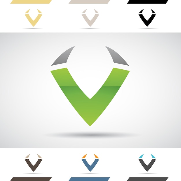 Grijs en groen glanzend abstract logo icoon van hoornvormige letter V