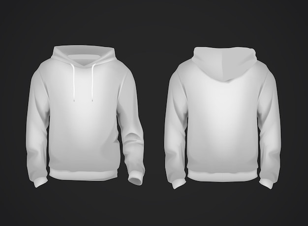 Grijs heren sweatshirt sjabloon voor- en achteraanzicht Sweatshirt met capuchon voor branding of reclame Hoodie