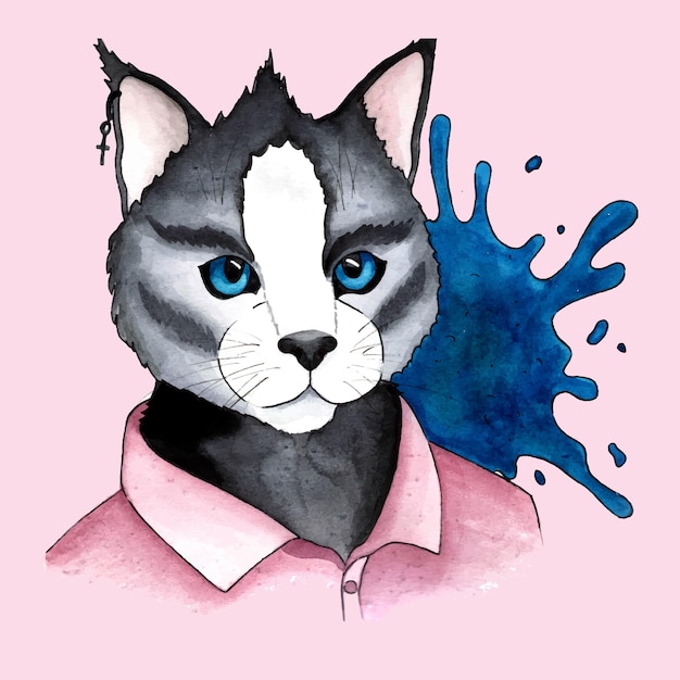 Grijze kat aquarel illustratie