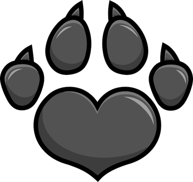 Grijze liefde paw print logo ontwerp raster illustratie geïsoleerd op een witte achtergrond