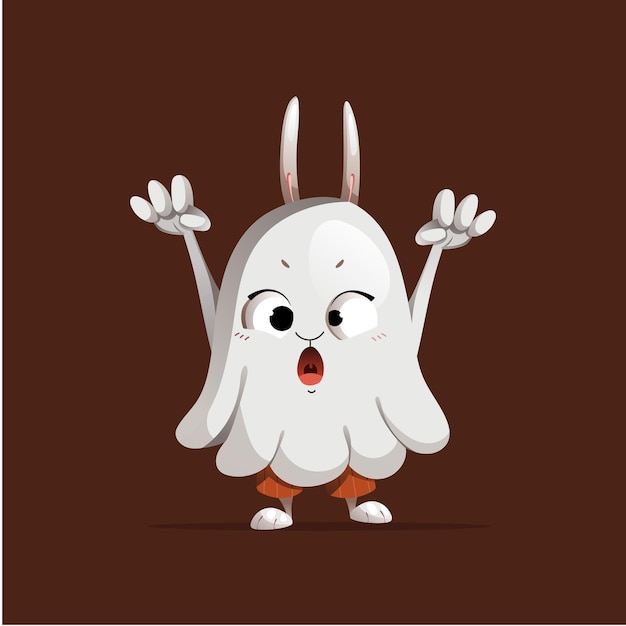 Grijze stripfiguur konijn verkleed als een Halloween-spook vectorillustratie