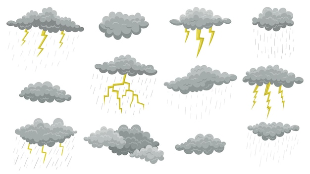 Grijze wolken met regen en bliksem