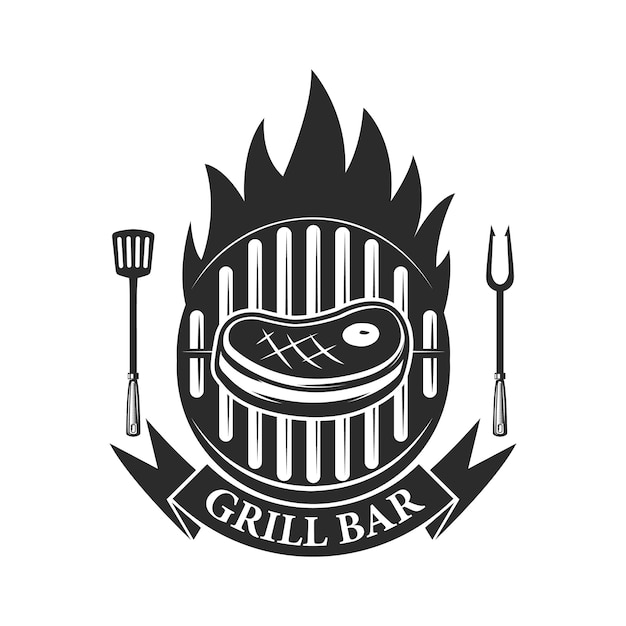 Vector grill bar. cutted meat and crossed meat cleavers.  element for logo, label, emblem.  illustration