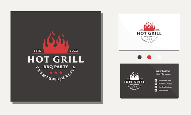 Grill barbecue bbq food vintage logo design icon sign