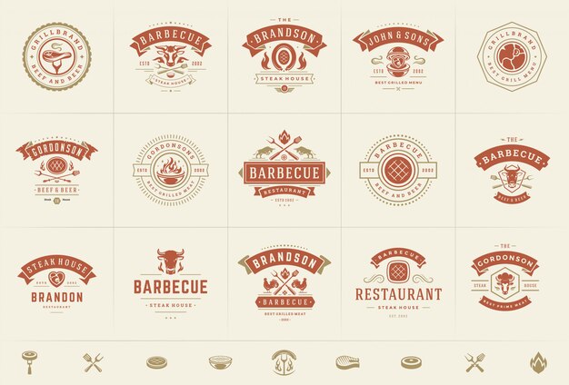 Grill and barbecue logos set