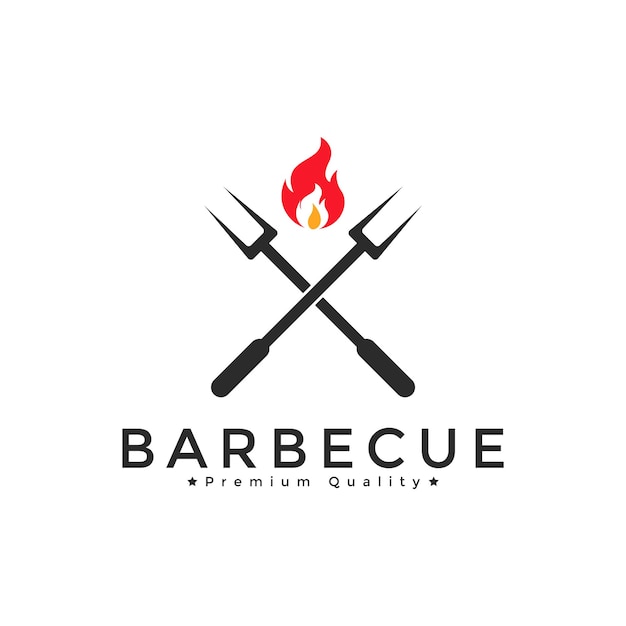 Гриль-барбекю барбекю со скрещенными вилками и шаблоном дизайна логотипа пламени