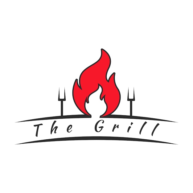 Grill Barbeque barbecue bbq with fork and fire logo design template