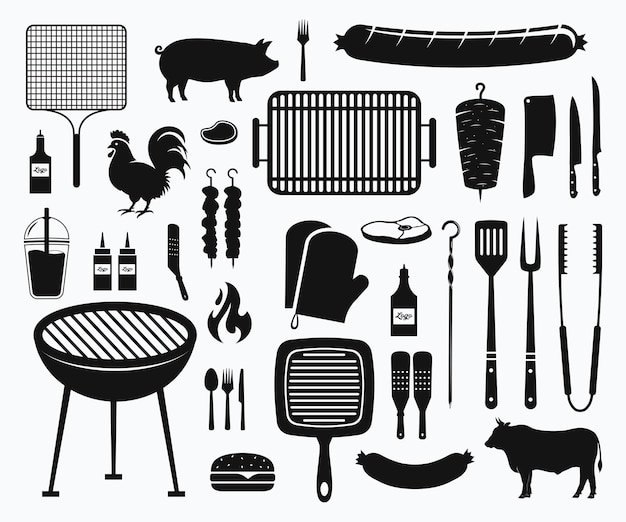 Grill bbq party set set di etichette per barbecue e grill ed elementi di design