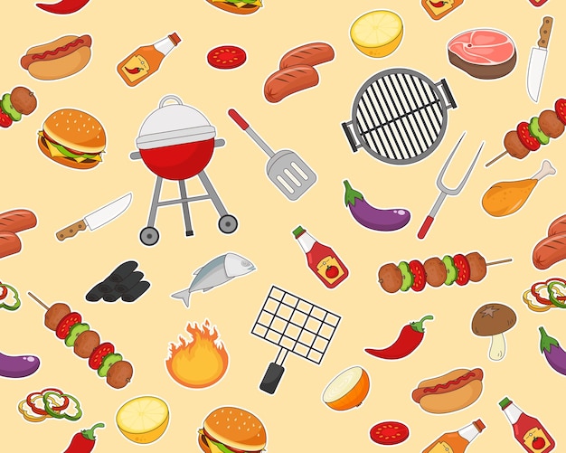 Vector grill and bbq seamless pattern