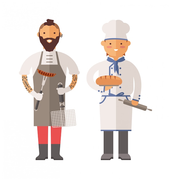 Grill chef and baker two men of character vector illustration.