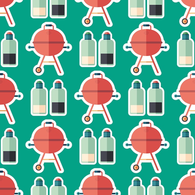 Vector grill and cooking flat art seamless pattern.