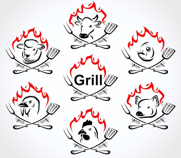 Grill elements set. Collection icon grill. Vector