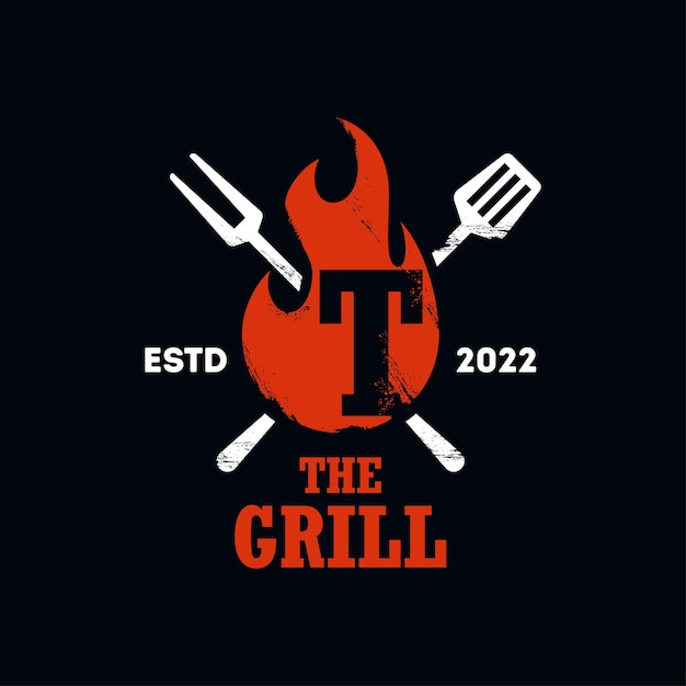 Logo a t con alfabeto di fuoco grill