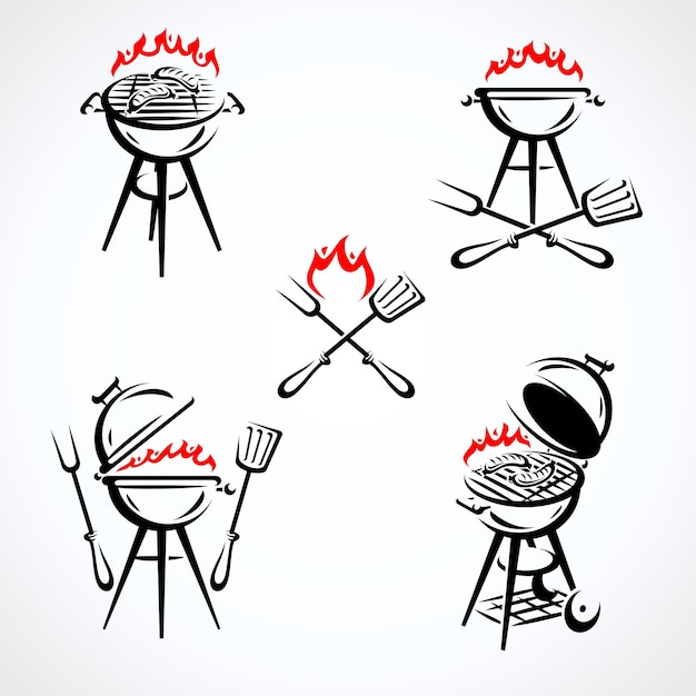 Grill labels and elements set Collection icon grill Vector