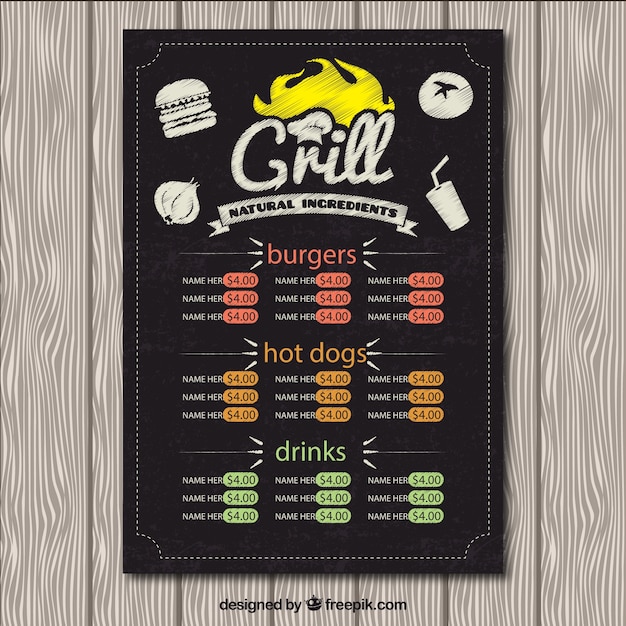 Grill menu in blackboard