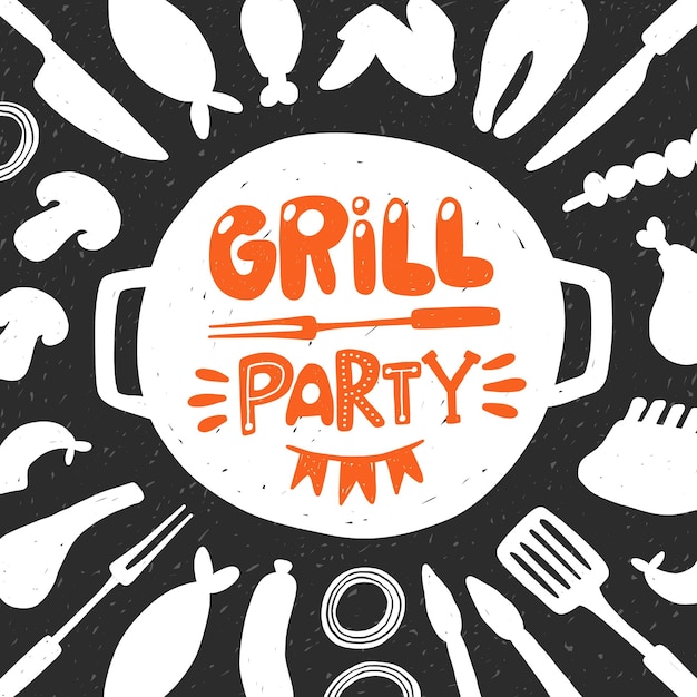 Grill partij Hand getrokken belettering posterontwerp print menu restaurant bar café food court embleem