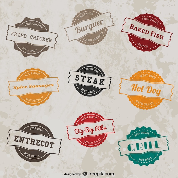 Grill restaurant retro stickers collection