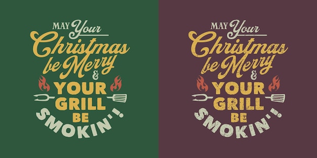 Grill Smokin Christmas Grunge Ретро Винтаж Ручно нарисованный значок Дизайн футболки