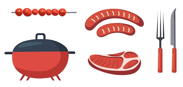 grill steak sausages in flat style on white background vector