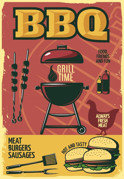 Vector grill time bbq poster