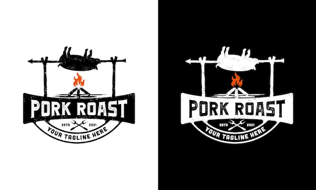 Grill, varkensgebraad logo illustratie ontwerpsjabloon inspiratie