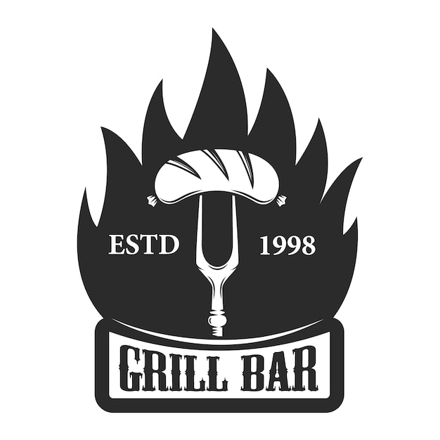 Grillbar. vork met worst. element voor logo, label, embleem. illustratie