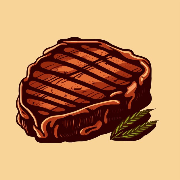 Bistecca di manzo alla griglia con illustrazione disegnata a mano di verdure vettore per logo e poster