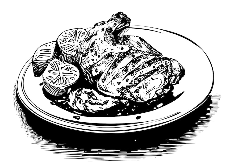 Vector grilled chicken sketch hand drawn in doodle style illustration