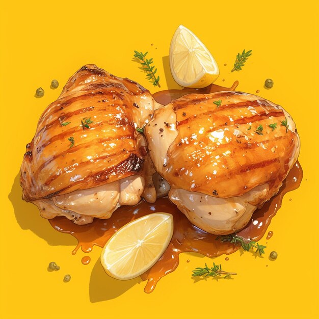 Vector grilled chicken thighs with lemon herb marinade