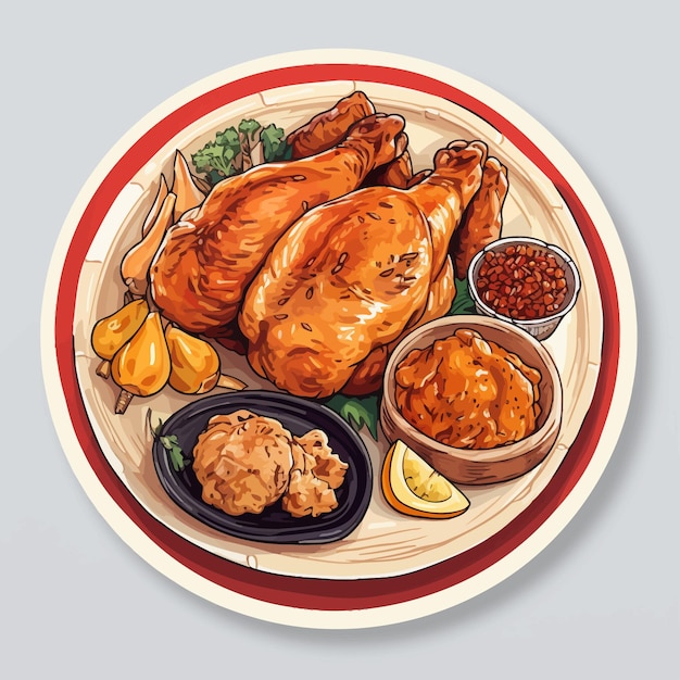 grilled chicken with vegetables vector