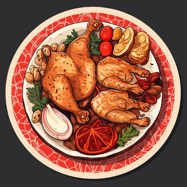 grilled chicken with vegetables vector