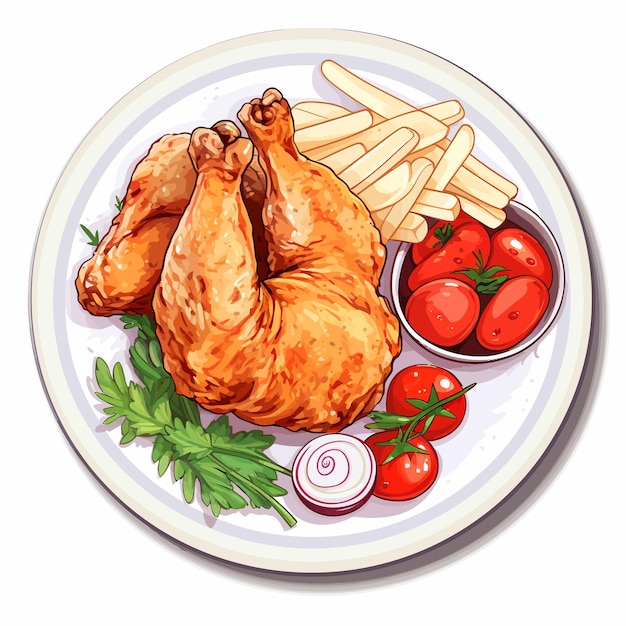 Vector grilled chicken with vegetables vector