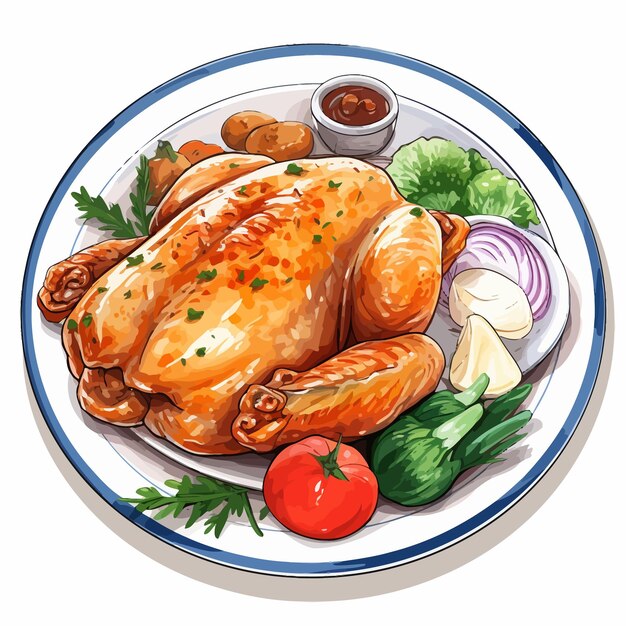 Vector grilled chicken with vegetables vector