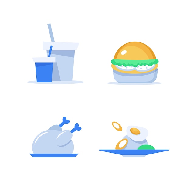 Pollo alla griglia drinkmain dishhamburgerflat design icona illustrazione vettoriale