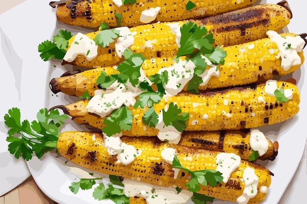 grilled corn cob on white wooden rustic background