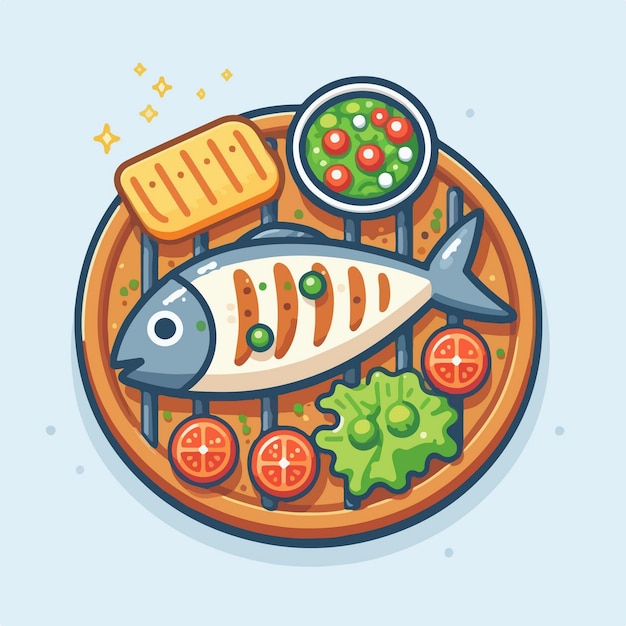 Vector grilled fish on a plate