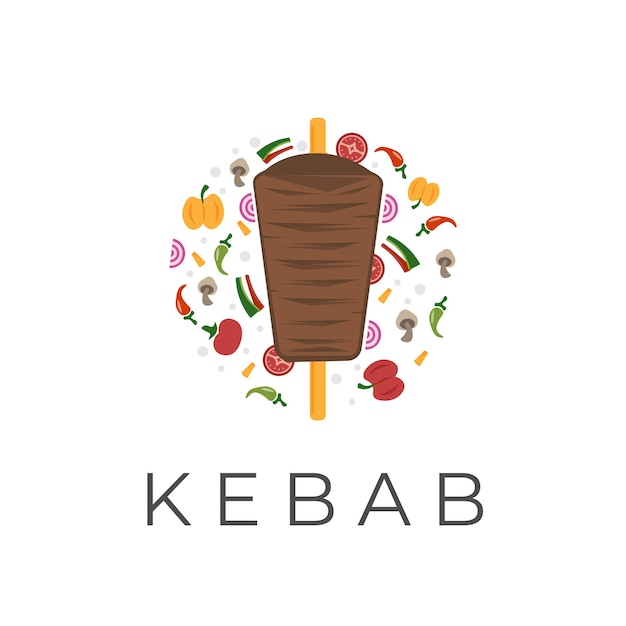 Grilled Kebab Meat Vector Illustration Logo With Fresh Vegetables