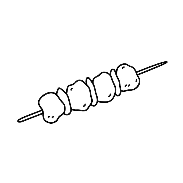 Шашлык на гриле с мясом и овощами, выделенными на белой рисованной иллюстрации каракули