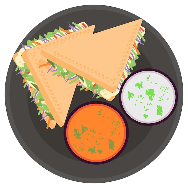 Vector grilled sandwich platter with sauces bowl concept panini or panino imbottito vector icon design