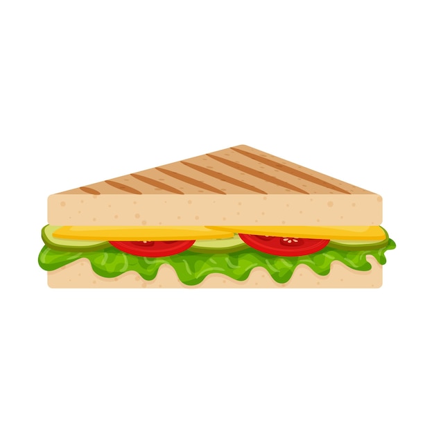 Vector grilled sandwich with herbs cheese tomatoes and cucumbers fast food snacks