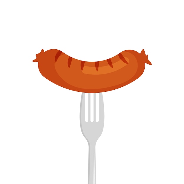 Grilled sausage on a fork Bbq Design element Vector illustration in trendy flat style