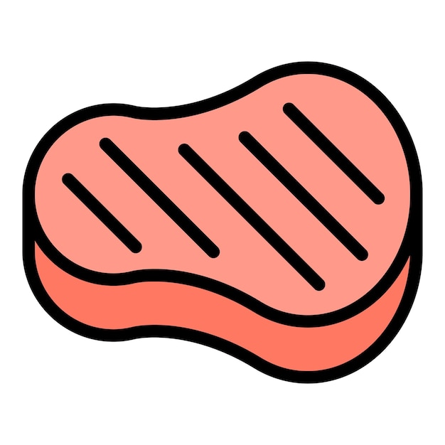 Vector grilled steak icon outline vector fresh sausage meat pork color flat