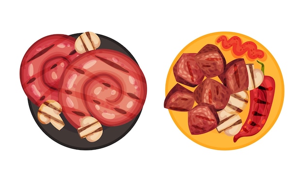 Grilled vlees en groenten set Top view van heerlijke gerechten voor barbecue party menu vector illustratie