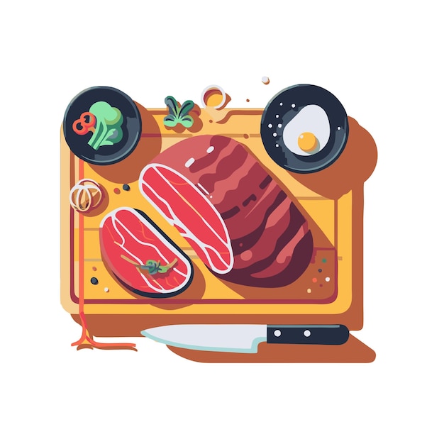 Vector grilled wagyu beef flat vector design