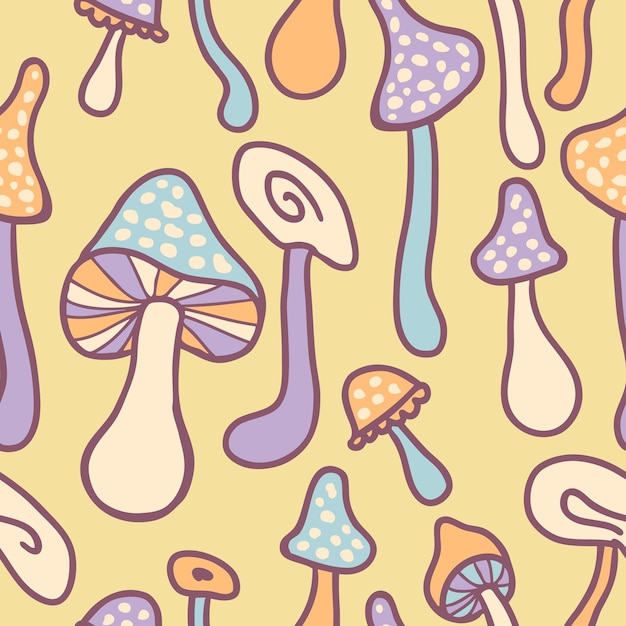 Grillige agaric paddestoelen naadloze patroon Perfecte print voor tee papier stof textiel Trendy vectorillustratie voor decor en design