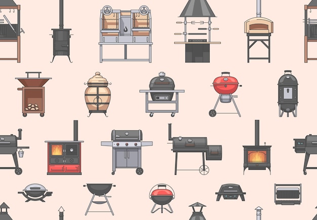 Grills achtergrond Naadloze patroon met grill en andere vectorillustratie