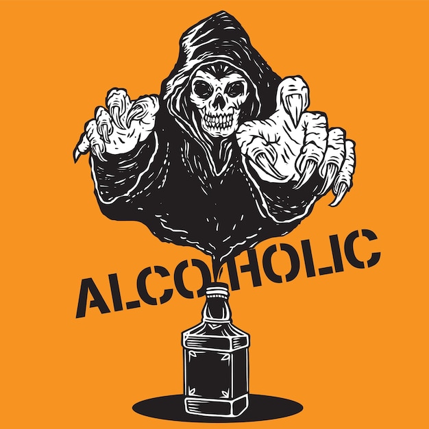 Grim reaper alcoholic illustration style