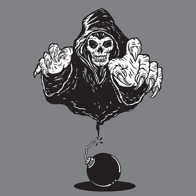 Grim Reaper Black Ball Bomb Illustration